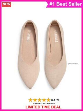 Women's Pointed Toe Knit Ballet Flats Comfortable Business Casual Shoes